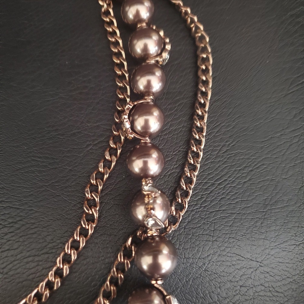 Givenchy Triple Strand Necklace Bronze Tone Beads with Crystal Accents Toggle‎ - Picture 4 of 12